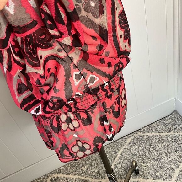 INC International Womens Medium Sheer Blouse Orange Brown Elastic Waist - Picture 7 of 14